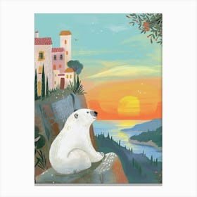 Polar Bear Looking At A Sunset From A Mountaintop Storybook Illustration 1 Canvas Print