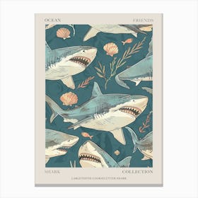 Blue Largetooth Cookiecutter Shark Illustration Pattern Poster Canvas Print