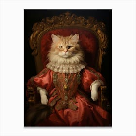 Cat On A Red Throne 3 Canvas Print