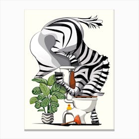 Zebra Drinking From Toilet Canvas Print