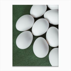 White Eggs On Green Cloth Canvas Print