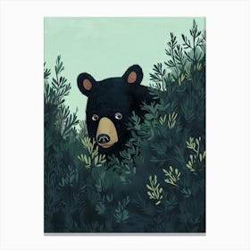 American Black Bear Hiding In Bushes Storybook Illustration 4 Canvas Print