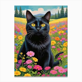 Quirky Cat In A Flower Field Art Print (4) Canvas Print