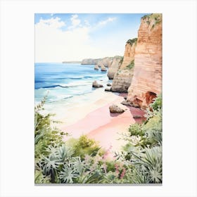 Watercolor Painting Of Praia Dona Ana, Lagos Portugal 1 Canvas Print