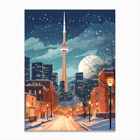 Winter Travel Night Illustration Toronto Canada 2 Canvas Print