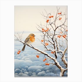 Winter Bird Painting European Robin 3 Canvas Print