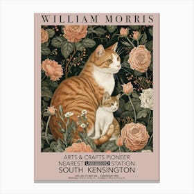 William Morris Print Cat Kitten Roses Valentines Mothers Day Gift Botanical Canvas Print