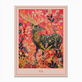 Floral Animal Painting Elk 1 Poster Canvas Print