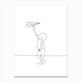 Boy Flying A Paper Airplane Canvas Print