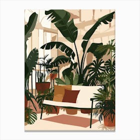 Illustration Of Tropical Plants In A Greenhouse Canvas Print