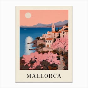 Mallorca Spain 1 Vintage Pink Travel Illustration Poster Canvas Print