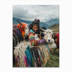 Tibetan Woman With Sheep Canvas Print