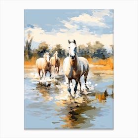 Horses Painting In Camargue, France 3 Canvas Print