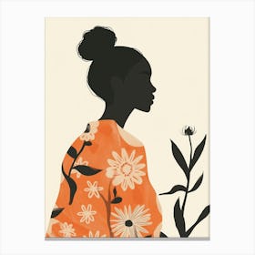 Boho Silhouette Of A Woman With Flowers Canvas Print