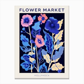 Blue Flower Market Poster Hollyhock 3 Canvas Print