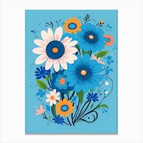 Beautiful Flowers Illustration Vertical Composition In Blue Tone 38 Canvas Print
