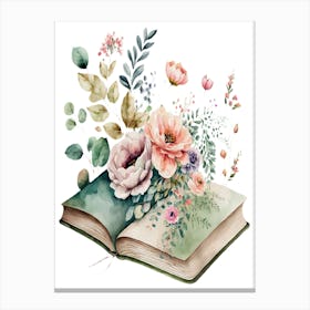 Pink Floral Book Water Colors Canvas Print