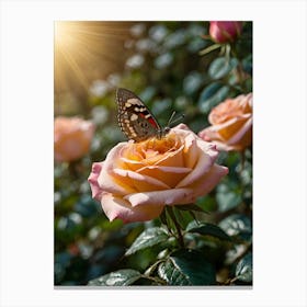 Butterfly On Rose 1 Canvas Print