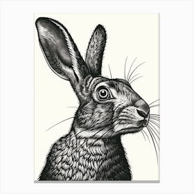 Californian Black Blockprint Rabbit Illustration 3 Canvas Print