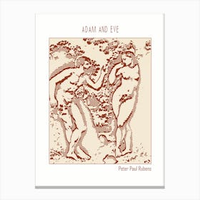 Line Art Minimalist – Adam And Eve – Peter Paul Rubens – Classic Painting 1 Canvas Print