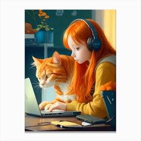 Girl With Cat Canvas Print