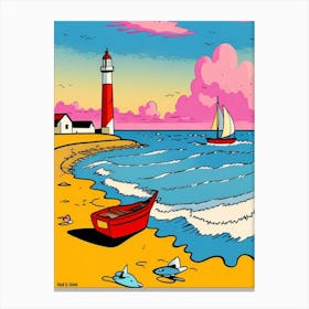 Lighthouse On The Beach Canvas Print