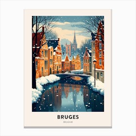 Winter Night  Travel Poster Bruges Belgium 1 Canvas Print
