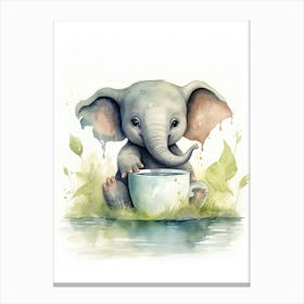 Elephant Painting Drinking Tea Watercolour 4 Canvas Print