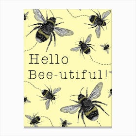 Positive Quote, Bees Illustration 'Beautiful' Artwork Canvas Print