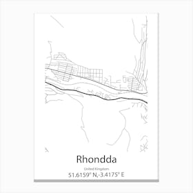 Rhondda,United Kingdom Minimalist Map Canvas Print