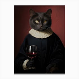 Cat With Wine Glass Canvas Print