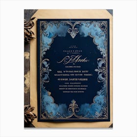 An Intricately Designed Vintage Invitation Template In Watercolor Layers Of Dark Black And Rich Blu (1) 2 Canvas Print