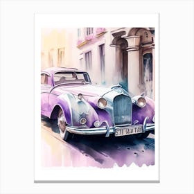 Vintage car on city print Canvas Print