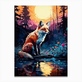 Red Fox Forest Painting 7 Canvas Print