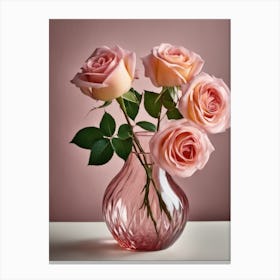 A Vase Of Pink Roses 2 Canvas Print