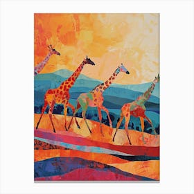Herd Of Giraffe Running Through The Grass 1 Canvas Print