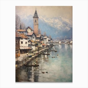 Vintage Winter Painting Lucerne Switzerland Canvas Print