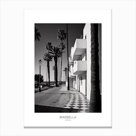 Poster Of Marbella, Spain, Black And White Analogue Photography 1 Canvas Print
