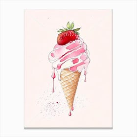 Strawberry Ice Cream, Dessert, Food Minimalist Watercolour Canvas Print
