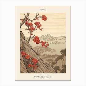 Ume Japanese Plum 2 Japanese Botanical Illustration Poster Canvas Print