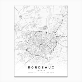 Bordeaux France White Map Canvas Print