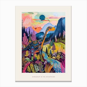 Colourful Dinosaur Pattern Drawing In The Mountains 2 Poster Canvas Print