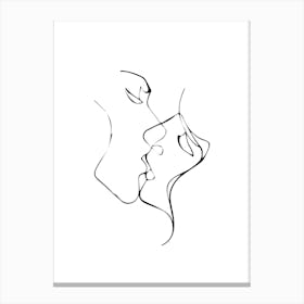 One Line Drawing Of A Couple Kissing Canvas Print