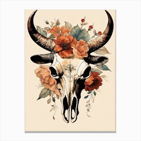 Vintage Boho Bull Skull Flowers Painting (26) Canvas Print