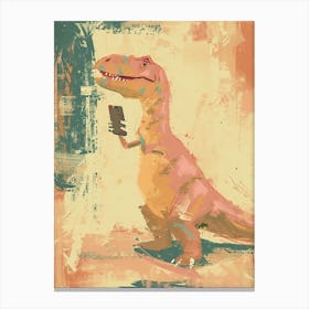 Muted Pastels Dinosaur On A Mobile Phone 2 Canvas Print