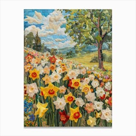Daffodils Field Knitted In Crochet 4 Canvas Print