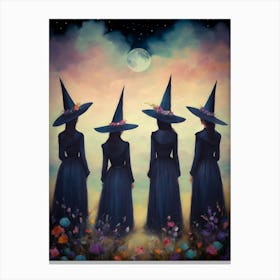 Witches Coven Meets Under a Full Moon ~ Witchy Friends Spell Night Art by Sarah Valentine Canvas Print