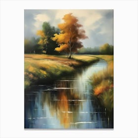 Autumn forest river.Printable Wall Art, Vintage Landscape, Farmhouse Wall Decorations, Vintage Landscape Oil Painting.4 Canvas Print