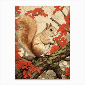 Squirrel Animal Drawing In The Style Of Ukiyo E 2 Canvas Print