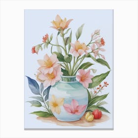 Watercolor Flowers In A Vase Canvas Print